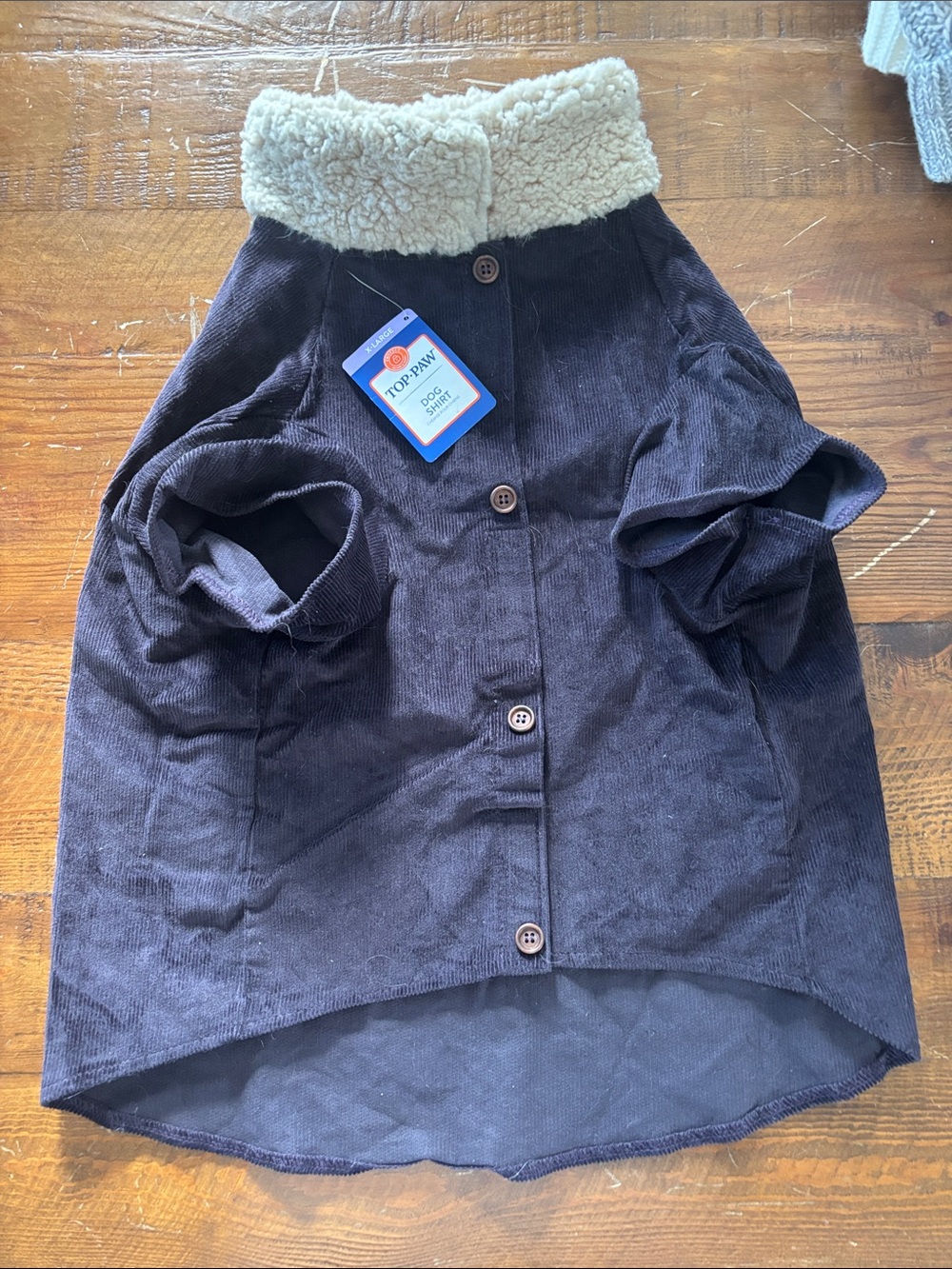 Top Paw Brown Corduroy Dog Coat with Cream Sherpa Collar